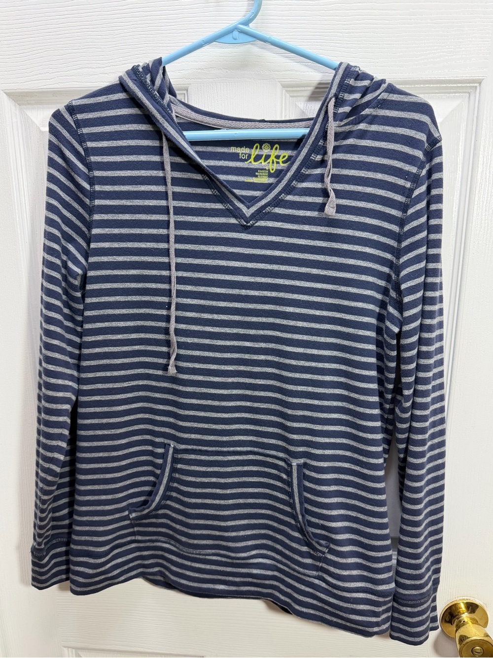 made for life Navy and Gray Striped Hooded Long-Sleeve Shirt